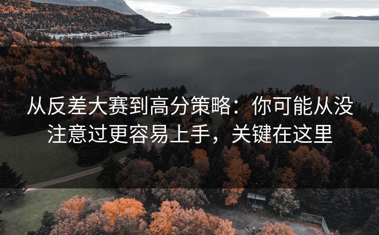 从反差大赛到高分策略：你可能从没注意过更容易上手，关键在这里